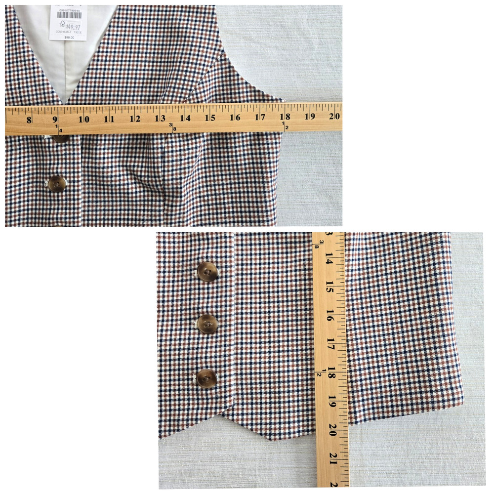 J Crew Vest Womens 6 Tan Blue Plaid Button Up Preppy Academia Career Casual NEW - Picture 9 of 13